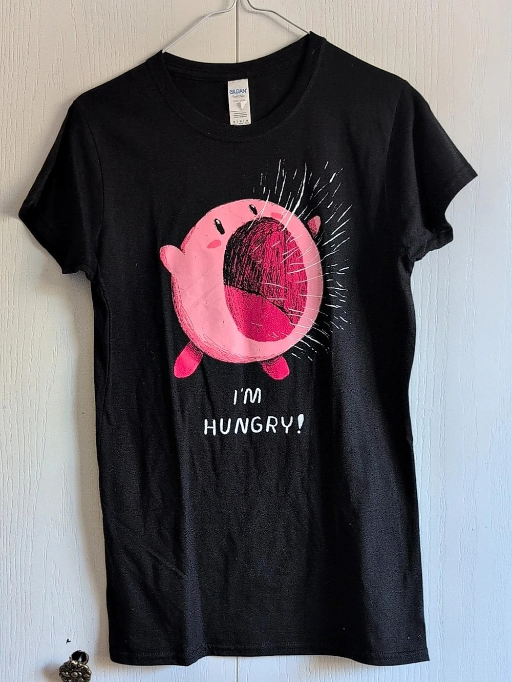 Gildan Softstyle Ring Spun Kirby Graphic T-Shirt Black & Pink Medium